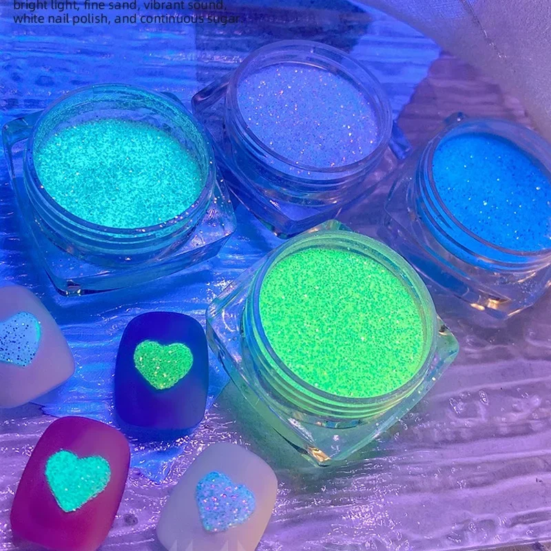6 colores/juego de herramientas de manicura DIY en polvo de luz nocturna súper brillante para decoración de uñas