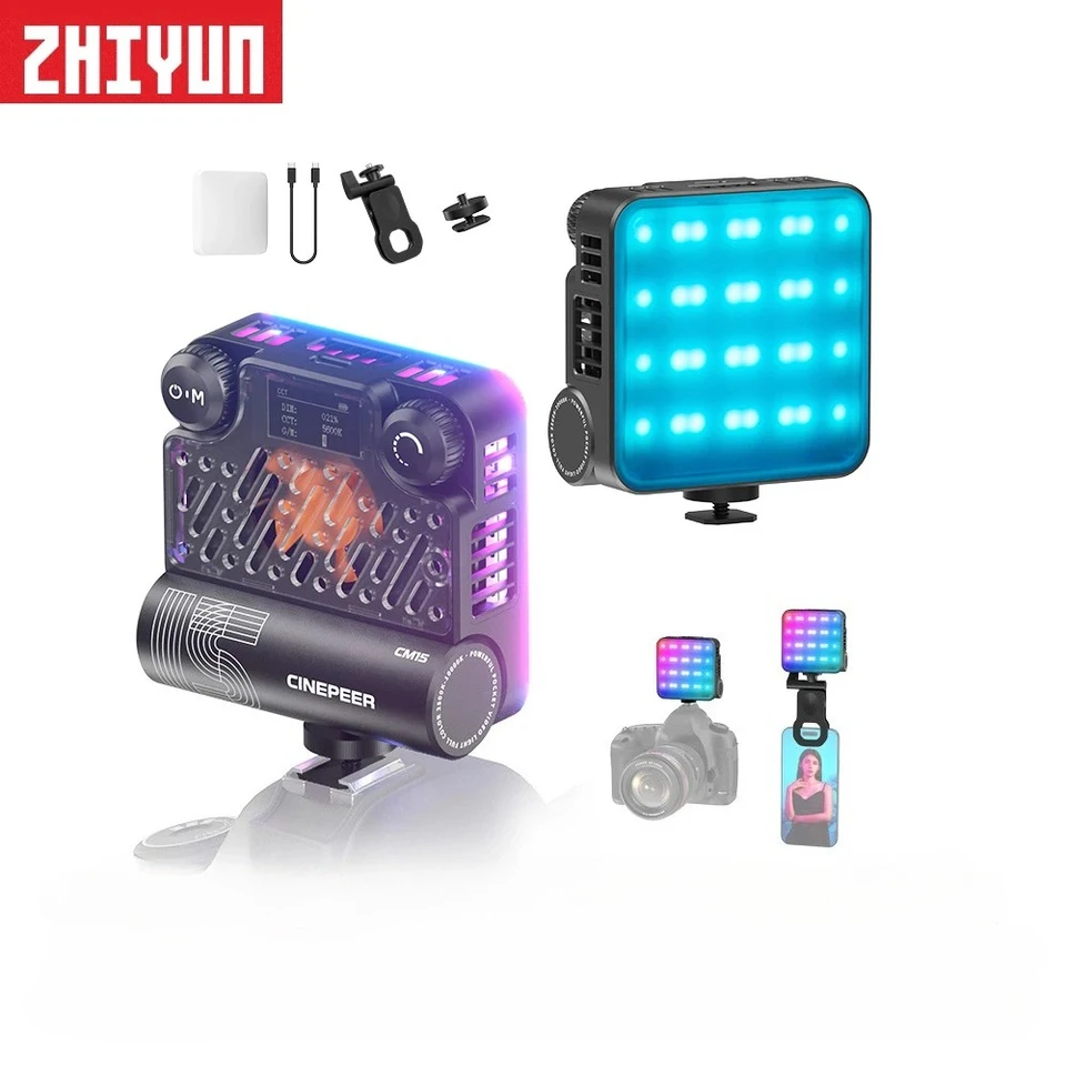 For ZHIYUN CINEPEER CM15 RGB 15W Video Photography 2500K-10000K Fill Light Durable Plastic LED Handheld Pocket Light