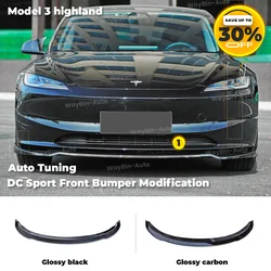 Body Kits For Tesla Model 3 Highland 2024 Front Bumper Lip DC Sport Front Guard Trim Spoiler ABS Black Carbon  Auto Accessories