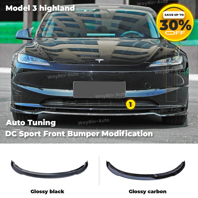 Zestawy karoserii dla Tesla Model 3 Highland 2024 Przedni zderzak Lip DC Sport Przednia osłona Spoiler ABS Black Carbon Auto Akcesoria