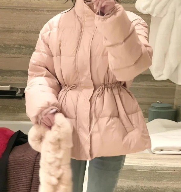 

Short Standing Collar Down Cotton Jacket for Women in Winter 2025, Fashionable and Versatile Waist Cinching Jacket