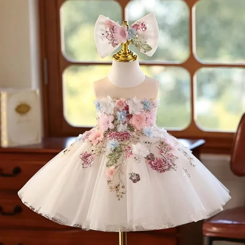

Children's Princess Evening Gown Piano Performance Wedding Birthday Party Flower Girl Dresses A4365 Vestidos Bridesmaid Dresses