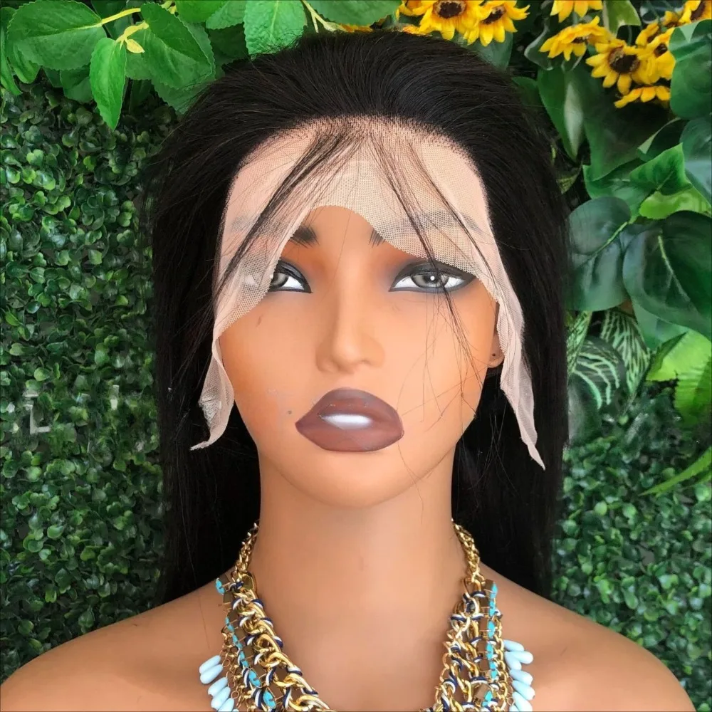 Peluca Frontal de encaje transparente de cabello humano 13x4 con pelo de bebé prearrancado 150% de densidad Color Natural 8-12 pulgadas Remy brasileño