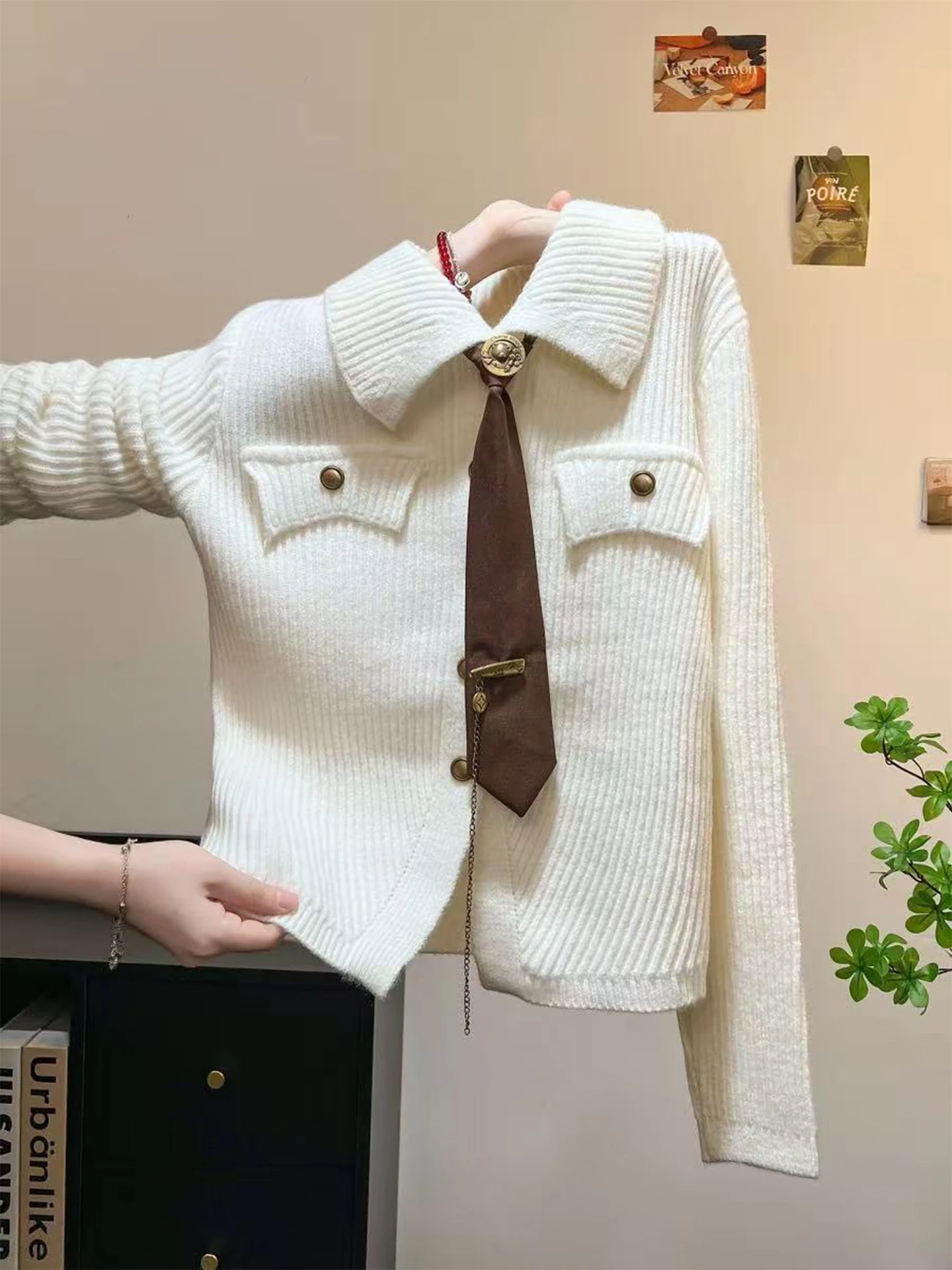 

Осень-зима женский трикотажный открытый кардиган Ne Long Sve для похудения универсальный топ среднего размера Softn Regula...