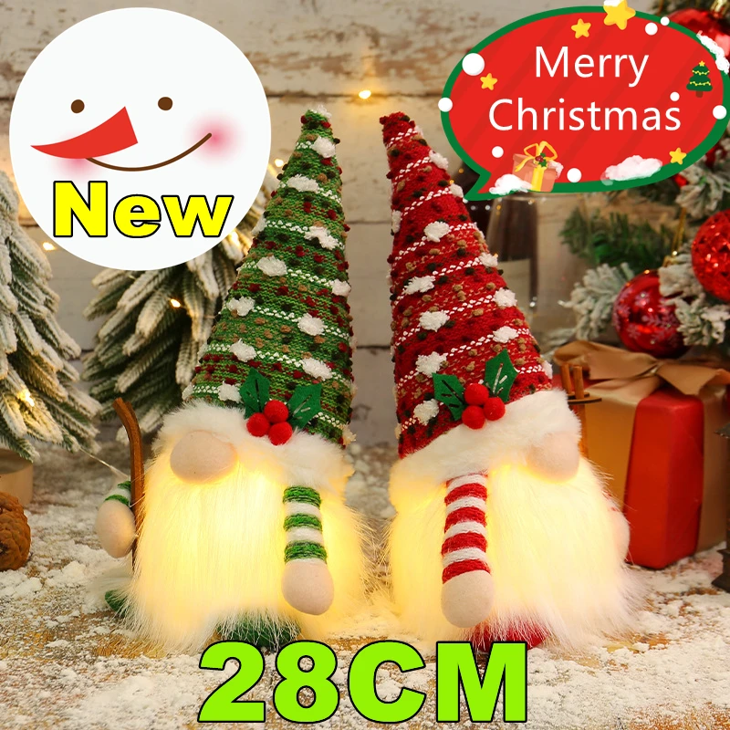 New 2/1PC 28CM Christmas Doll Sled Elf Ski Glowing Gnome with LED Light Christmas Decorations for Home Xmas 2025 New Year Gifts