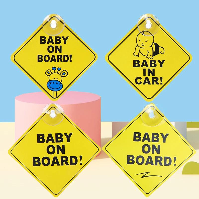 1PC Baby On Board Sign with Suction Cup Car Window Yellow REFLECTIVE Warning Sign 12CM Safe Driving Accesorios