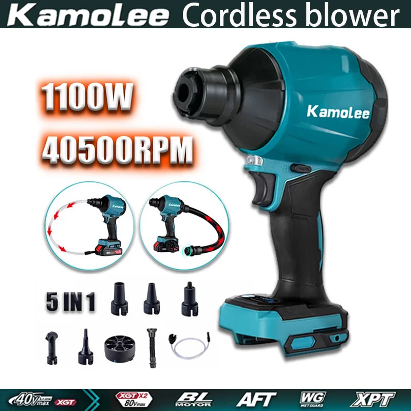 

Kamolee 1100W Cordless Air Blower 40500RPM Dust Blower Inflator Vacuum Multifunction Rechargeable Blower for Makita 18VBattery