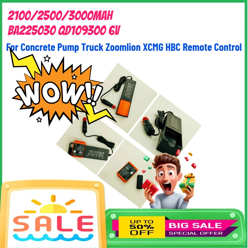 

2100/2500/3000mAh BA225030 QD109300 6V Rechargeable Battery for Concrete Pump Truck Zoomlion XCMG HBC Remote Control Battery