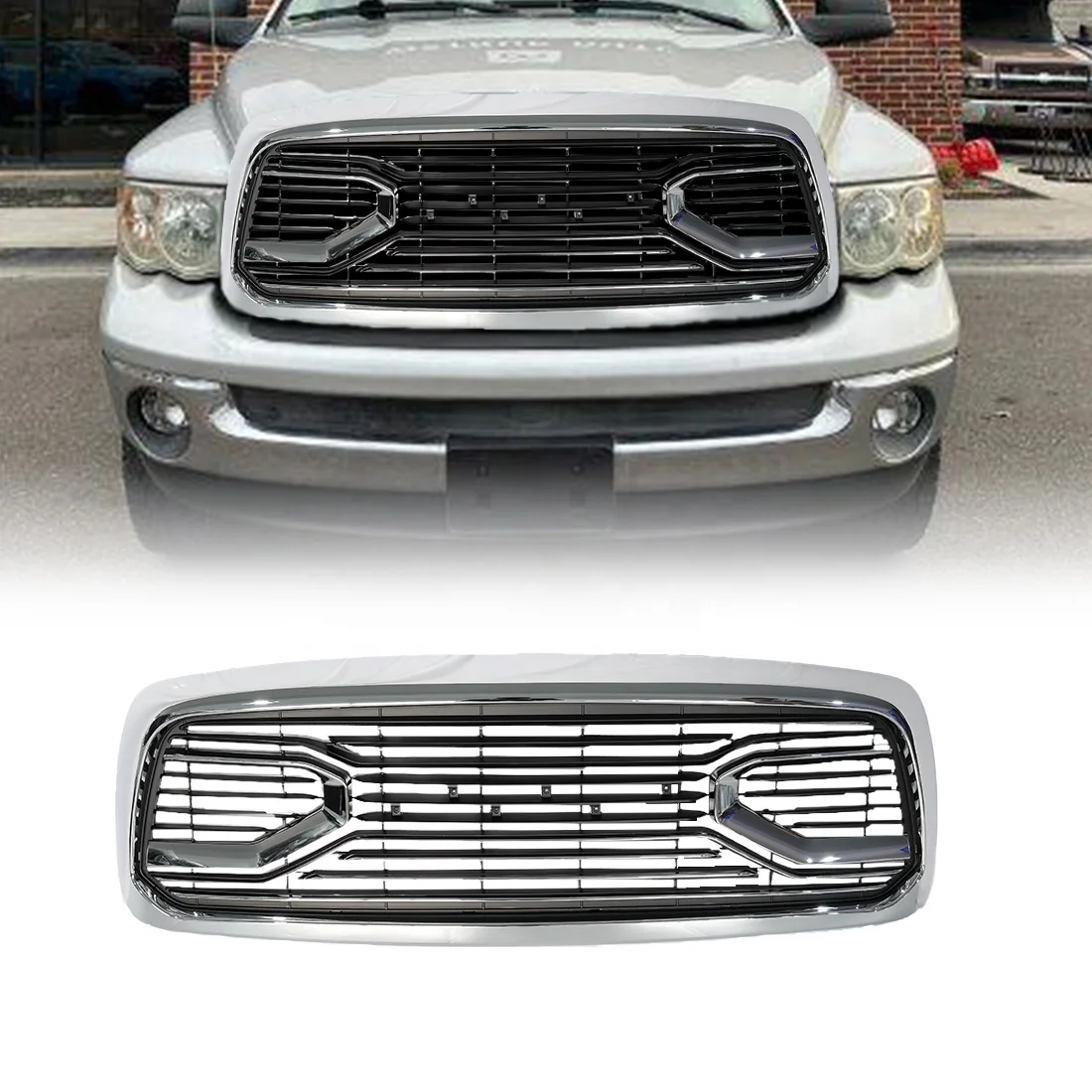 

Car Grills Chrome Grill Front Big Horn Style Grille Accessories For Dodge Ram 1500 2002-2005 ABS