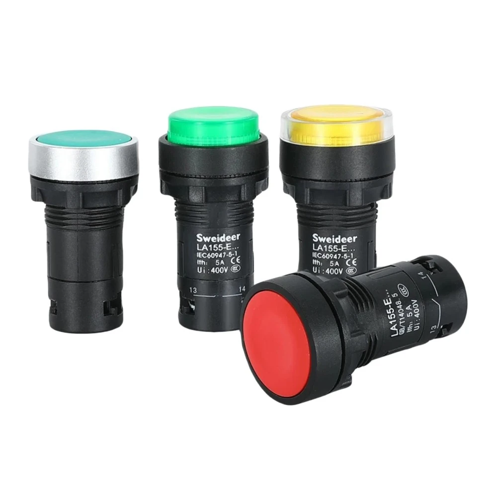 22mm LED Push Button Switch Momentary Reset Self Locking Power Switch Flat High Head on Off with Light 24V 220V 1NO 1NC 2NO Red