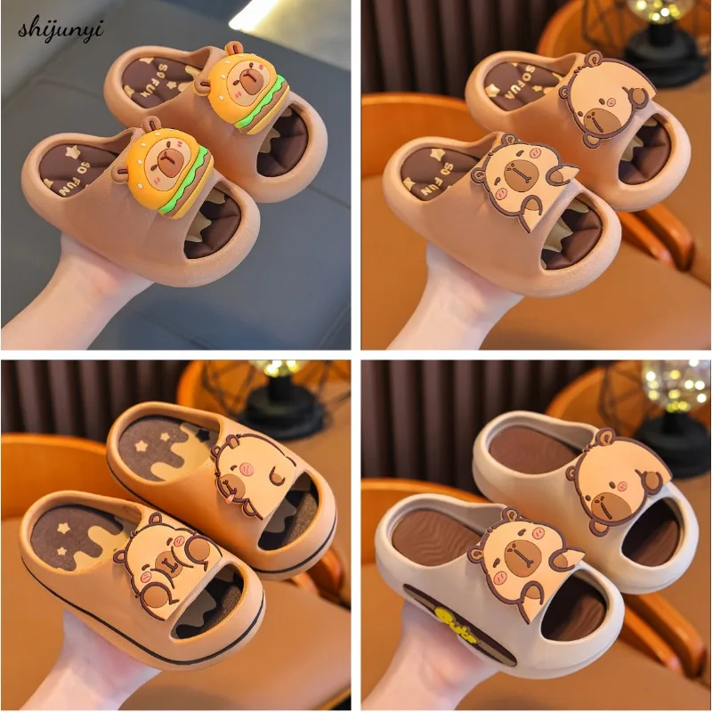 

Capybara Slippers Children Bathroom Sandals Girl Boy Summer Anti-slip Cartoon Slippers Resilience Rotatable Platform Kid Slipper