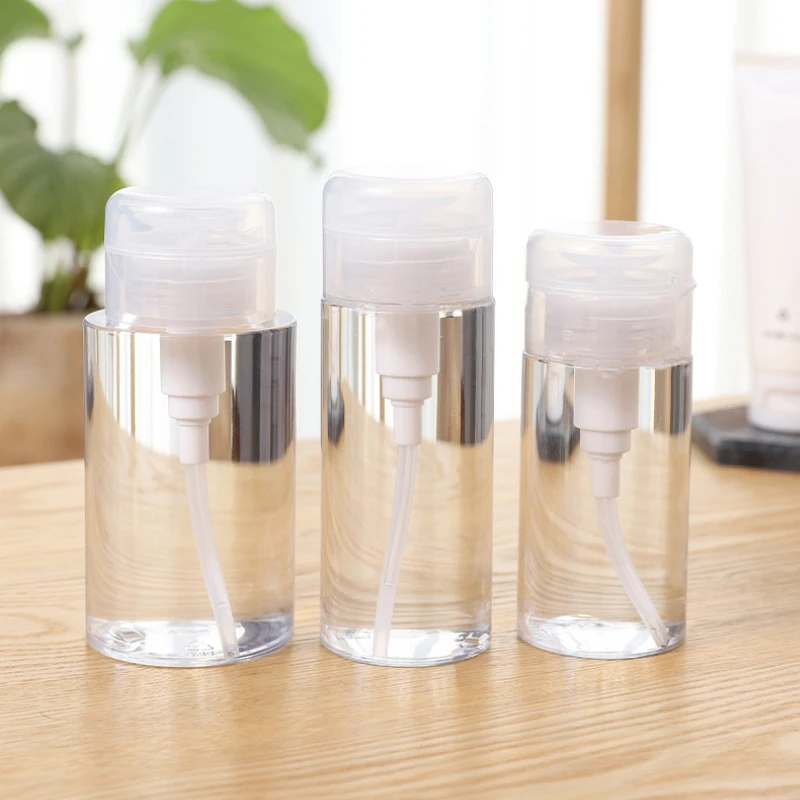 Botellas recargables con prensa de 120/150/200ml, limpiador portátil para quitar esmalte de uñas, botella de maquillaje, dispensador con pulsador, herramienta de manicura