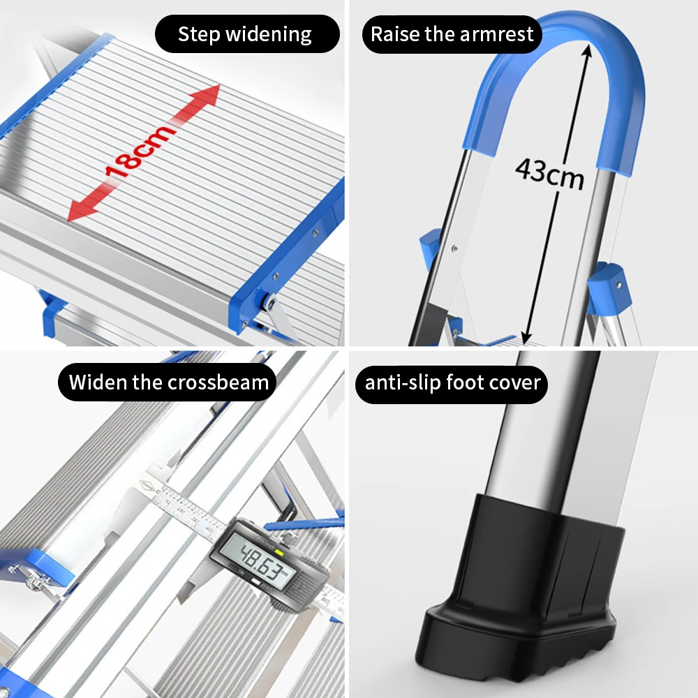 Certified Stainless Steel Ladder Folding Stool Grade 5-7 Optional with Handrails Suitable for Home Indoor Use