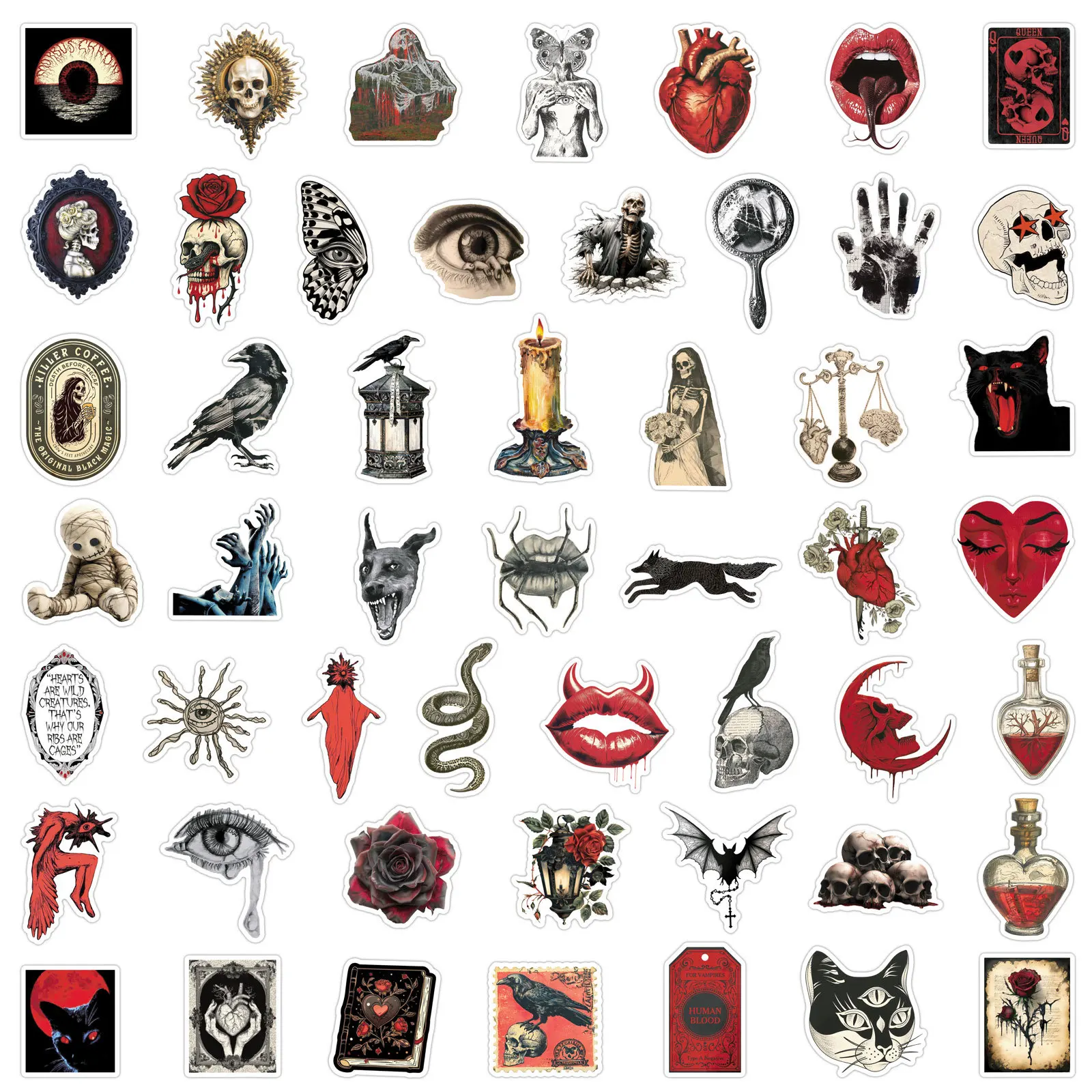 10/50 pezzi adesivi stile gotico thriller retrò rosso e nero decorazione creativa personalizzata album da scrivania per libreria fai da te