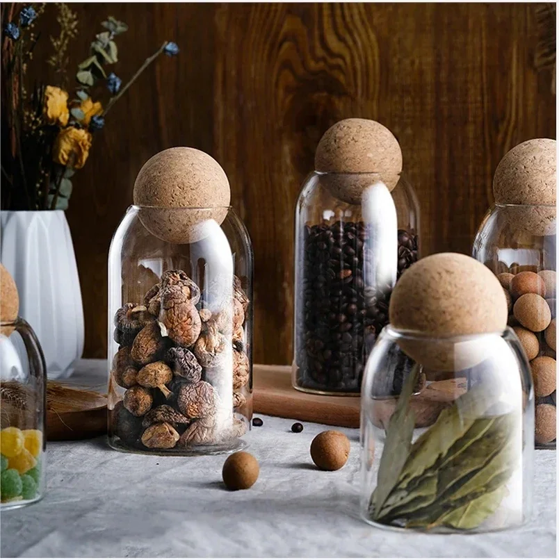 Clear Glass Storage Jar with Cork Lid Atorage Bottle Sealed Tank Tea Can Cereal Coffee Creative Decoration Airtight Canister Set