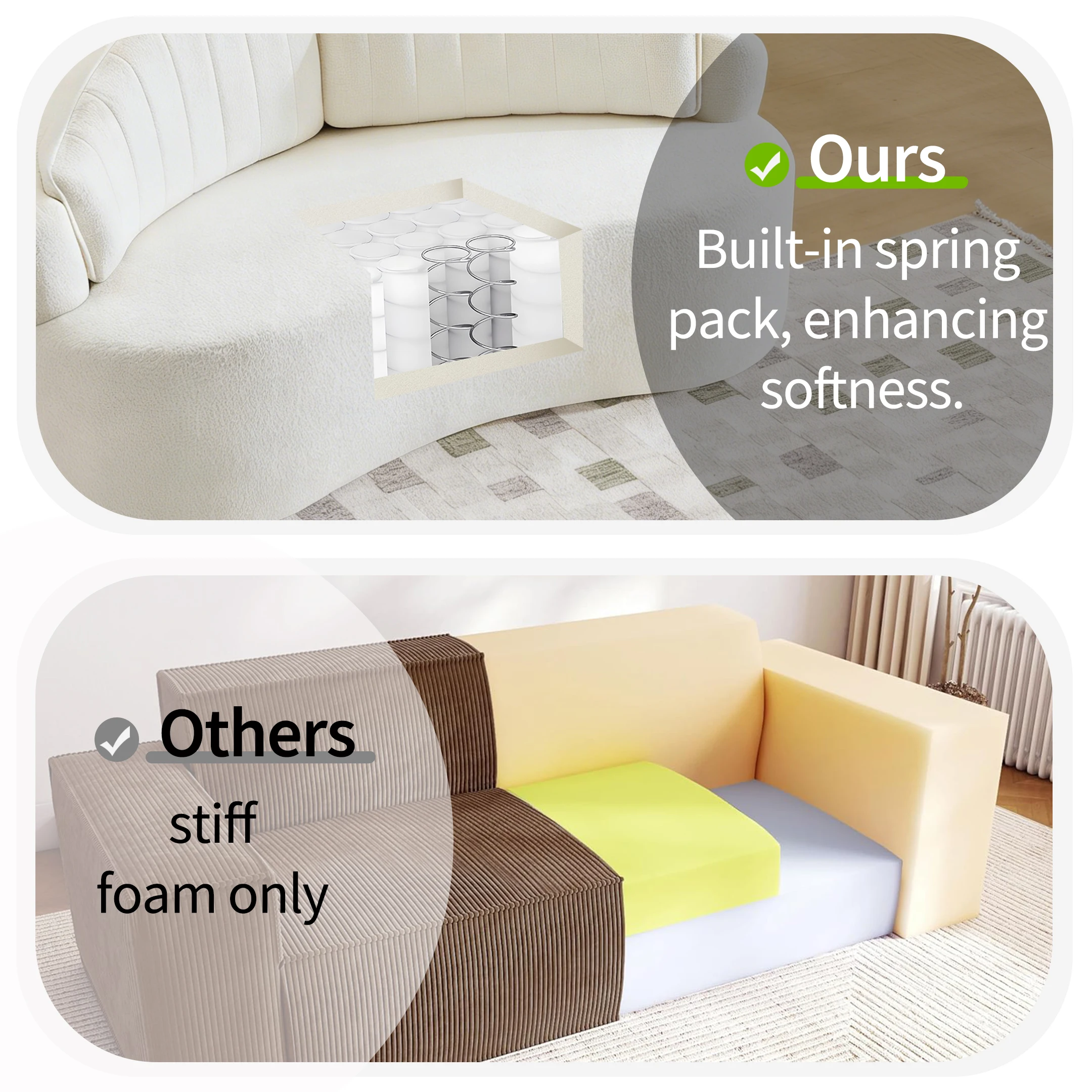 #Curved Convertible Two-seater Sofa Fully Compressed Design For Living Room & Hotel Use Adjustable Height Removable