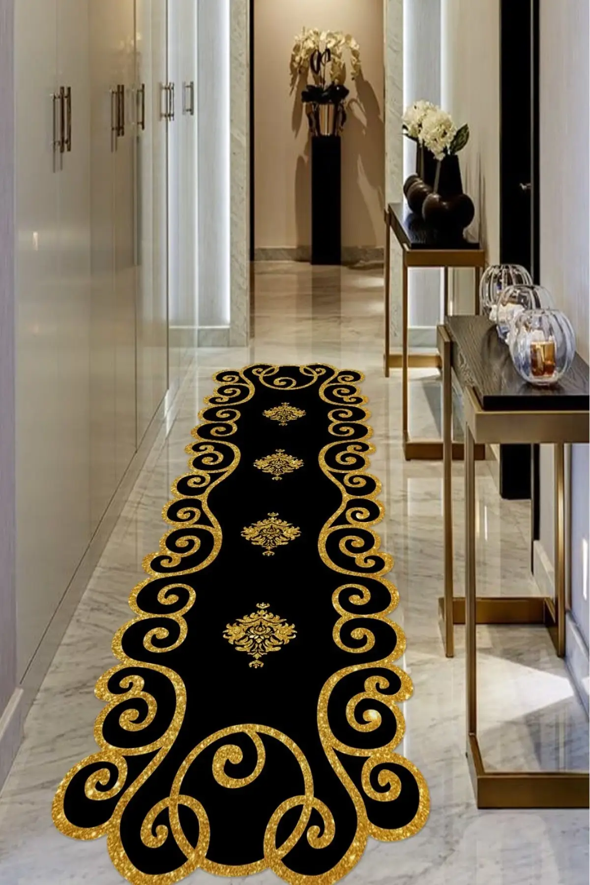 DOLBOVI laser cut black-gold carpet non-slip base (machine washable Dot/felt base)-Cp1077