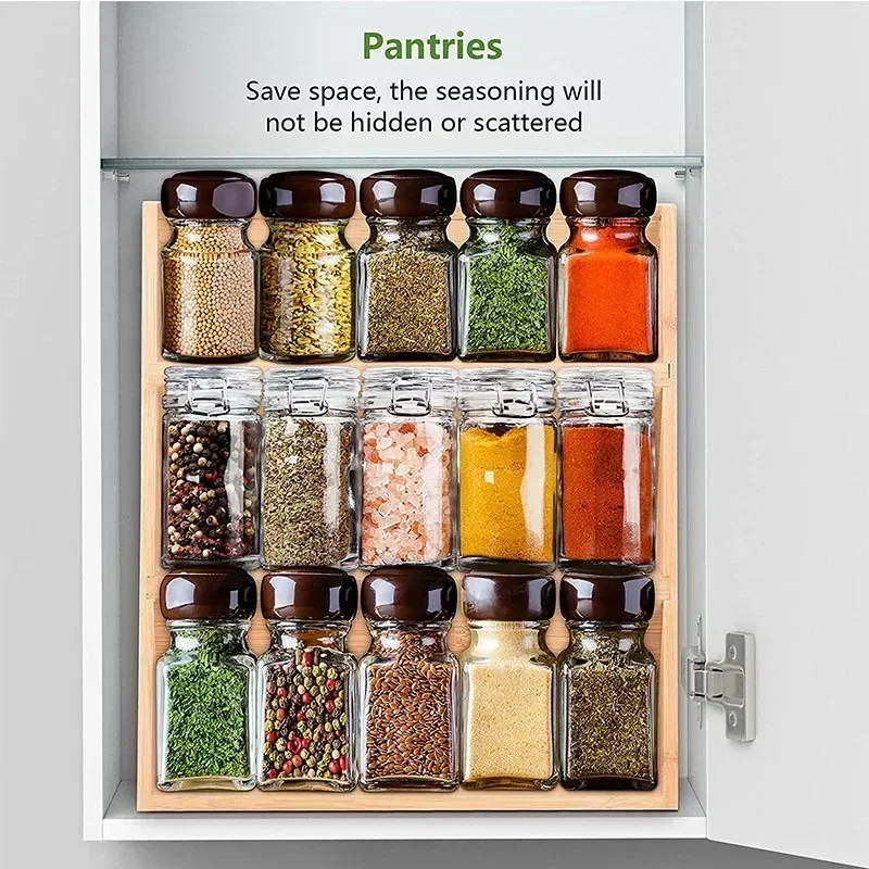 

3 Spice Bottle Ladder Storage Countertop Shelf Bamboo Standing Jar Tier Rack Seasoning Kitchen