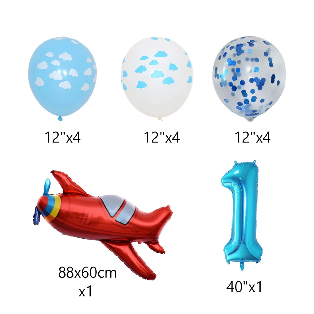 12pcs Blue Sky White Latex Airplane Ballons Set Kids Boys Airplane Birthday Party Decoration Aviator Flight Themed Party Supply