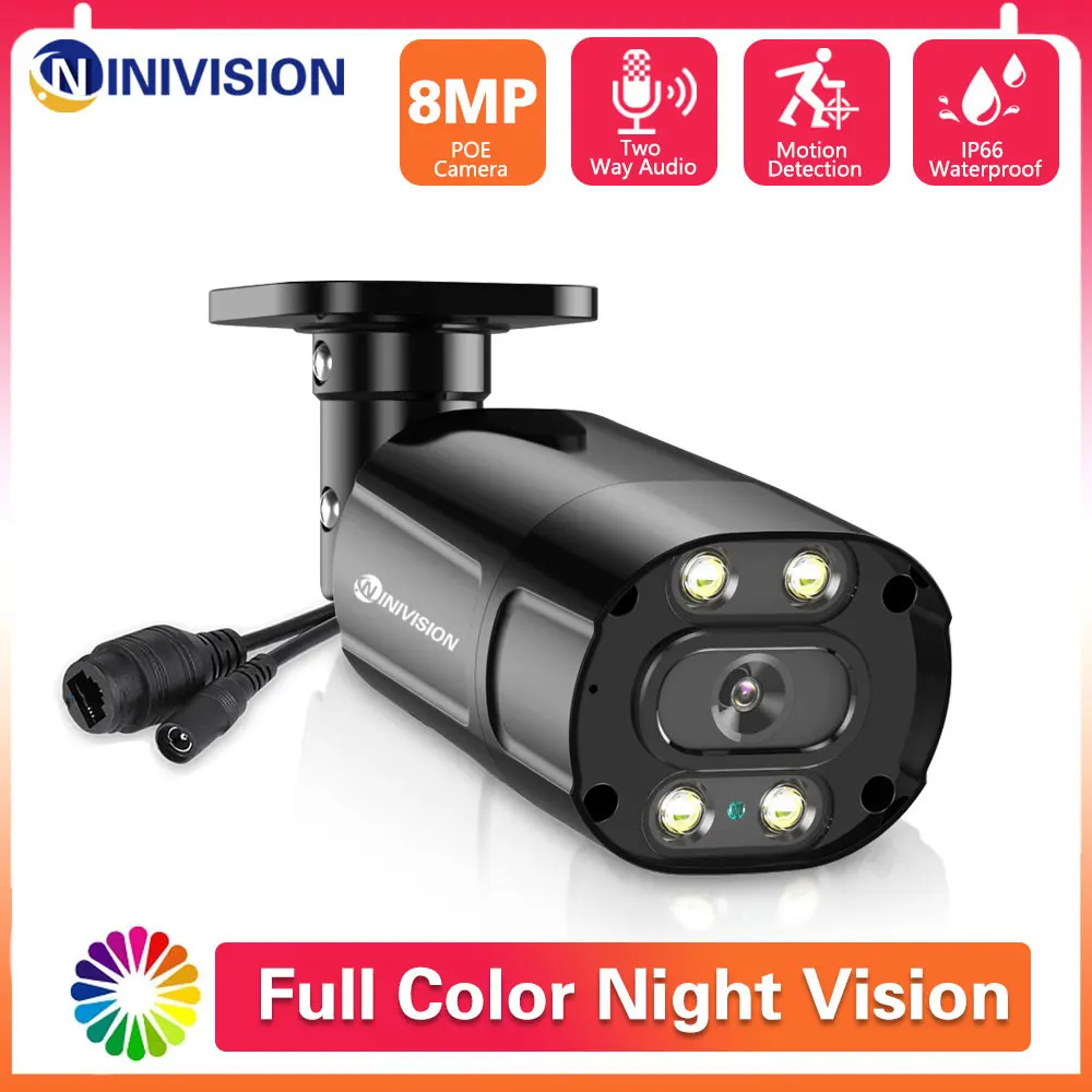 

4K 8MP Smart PoE IP Camera Infrared Night Vision Bullet Human Detection Spotlight Two-way Audio Sound Light Alarm Black Camera