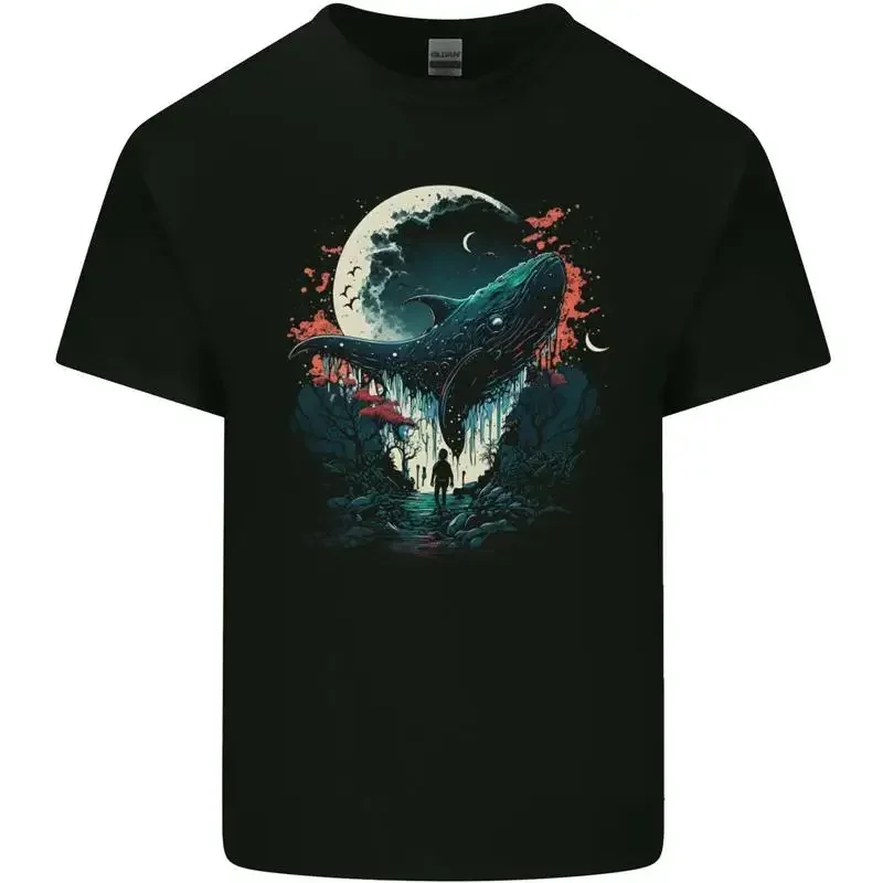 A Fantasy Ballena & Luna Alien Mystic Hombre Luz Camiseta Algodón T shirt