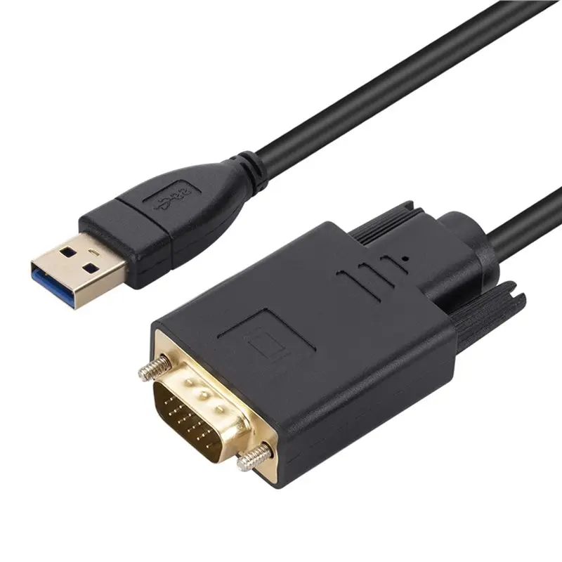 Exquisite-3Pcs 1.8M USB 3.0 To VGA Cable 1080P USB3.0 Male To VGA Male Converter Adapter Cable