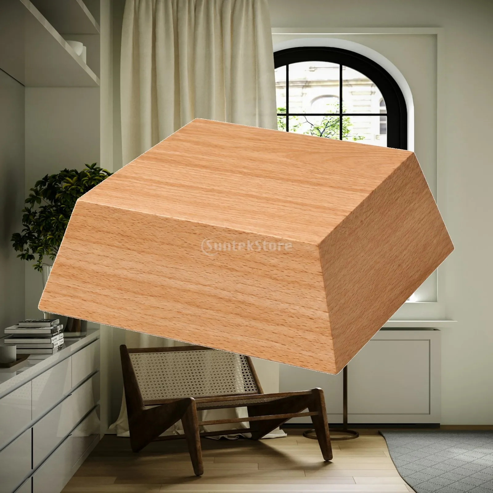 Wood Display Pedestal Natural Beech Base Square Riser for Decorative Objects Home Shelf
