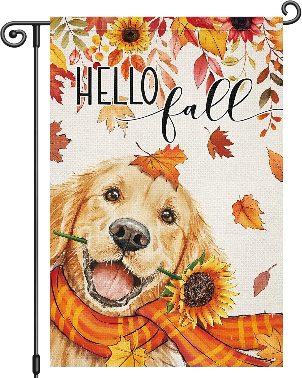 Louise Maelys Hello Fall Garden Flag Golden Retriever Dog Maple Sunflower 12x18 Inch Double Sided Seasonal Autumn Floral Wel EEZ