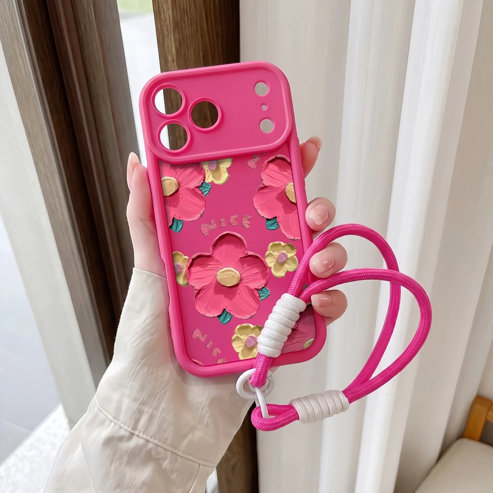 Ölgemälde Blumen Lanyard Handyhülle für iPhone 13 14 15 16 17 Pro Max 16 15 14 Pro Plus 17E Stoßfeste Matte Silikonhülle – Detail 5