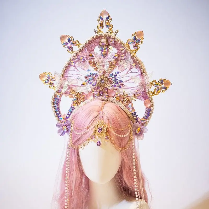 Lolita Purple Butterfly Elf Lolita Headcrown Crown Bridal Headwear Bracelet Cosplay Props