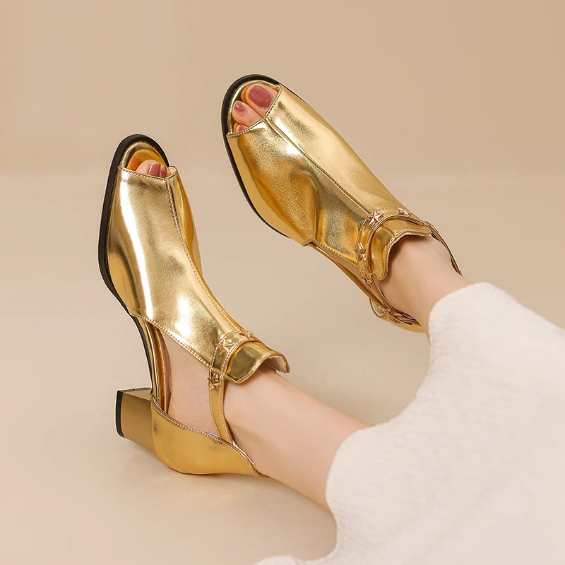 

Сандалии маленького размера, большие размеры 40–48, женские туфли на толстом высоком каблуке 5 см, женская обувь, коллекция 2025 года, летние туфли с рыбьим ротом
