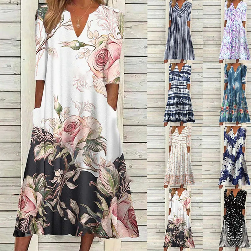 ชุดเดรสยาวพิมพ์ลายดอกไม้สไตล์วินเทจสำหรับผู้หญิง ฤดูใบไม้ผลิ ฤดูใบไม้ร่วง ฤดูร้อน แขนสั้น แต่งระบาย มีกระเป๋า ขนาดใหญ่ สวมใส่สบายๆ สำหรับงานปาร์ตี้หรือโอกาสพิเศษ