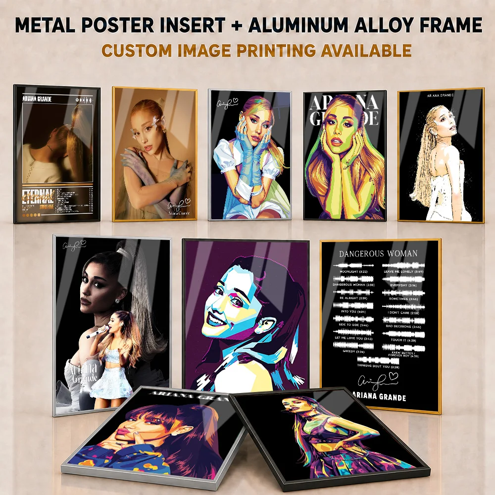 Ariana Grande Metal Poster With Aluminum Alloy Frame Personalized Photo Vibrant Pop Singer Style Wall Art For Bedroom Fan Gift