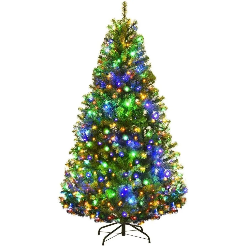 

Pre-Lit Artificial Christmas Tree, Hinged Spruce Xmas Full Tree with 150 LED Multicolor Lights, 11 Lighting Modes, 60