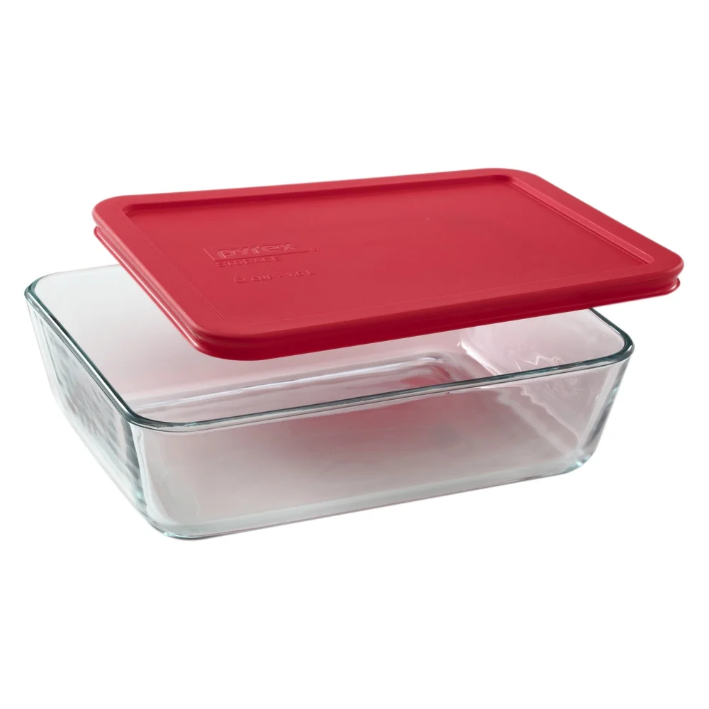 Récipient de stockage des aliments en verre hermétique, plat rectangulaire de 6 tasses avec couvercle rouge sans BPA, lave-vaisselle, micro-ondes, essentiel de cuisine