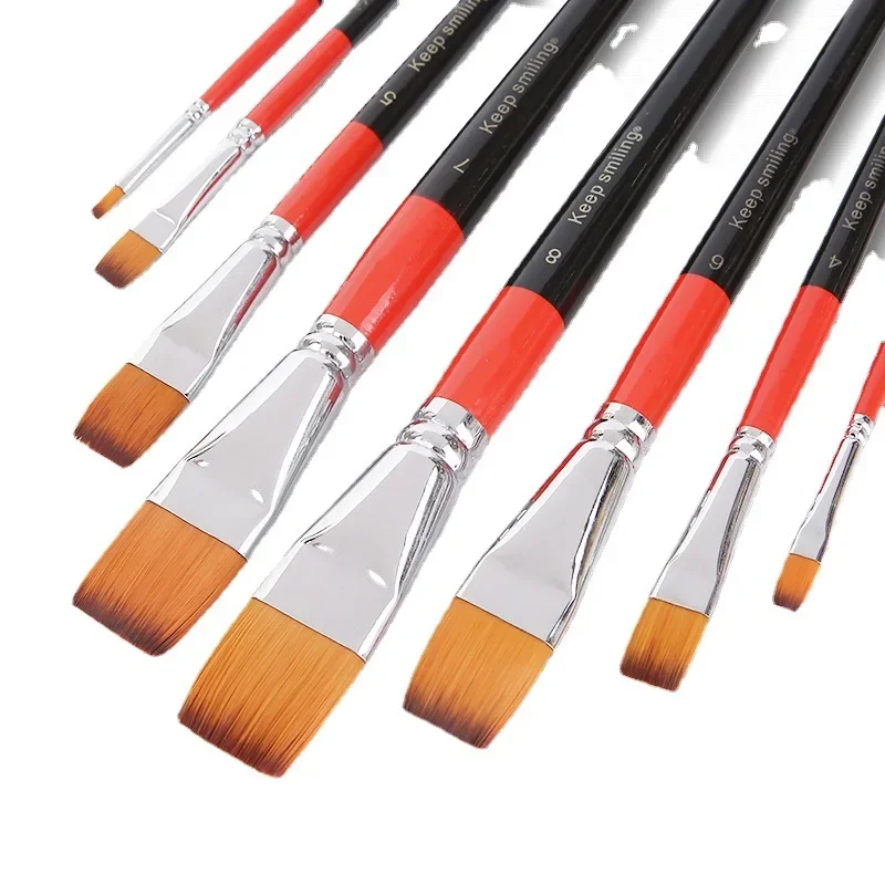 4pcs Flat Artist Painting Brushes Set Nylon Hair for Watercolor Acrylic Oil Gouache Painting for Students Painters Beginners