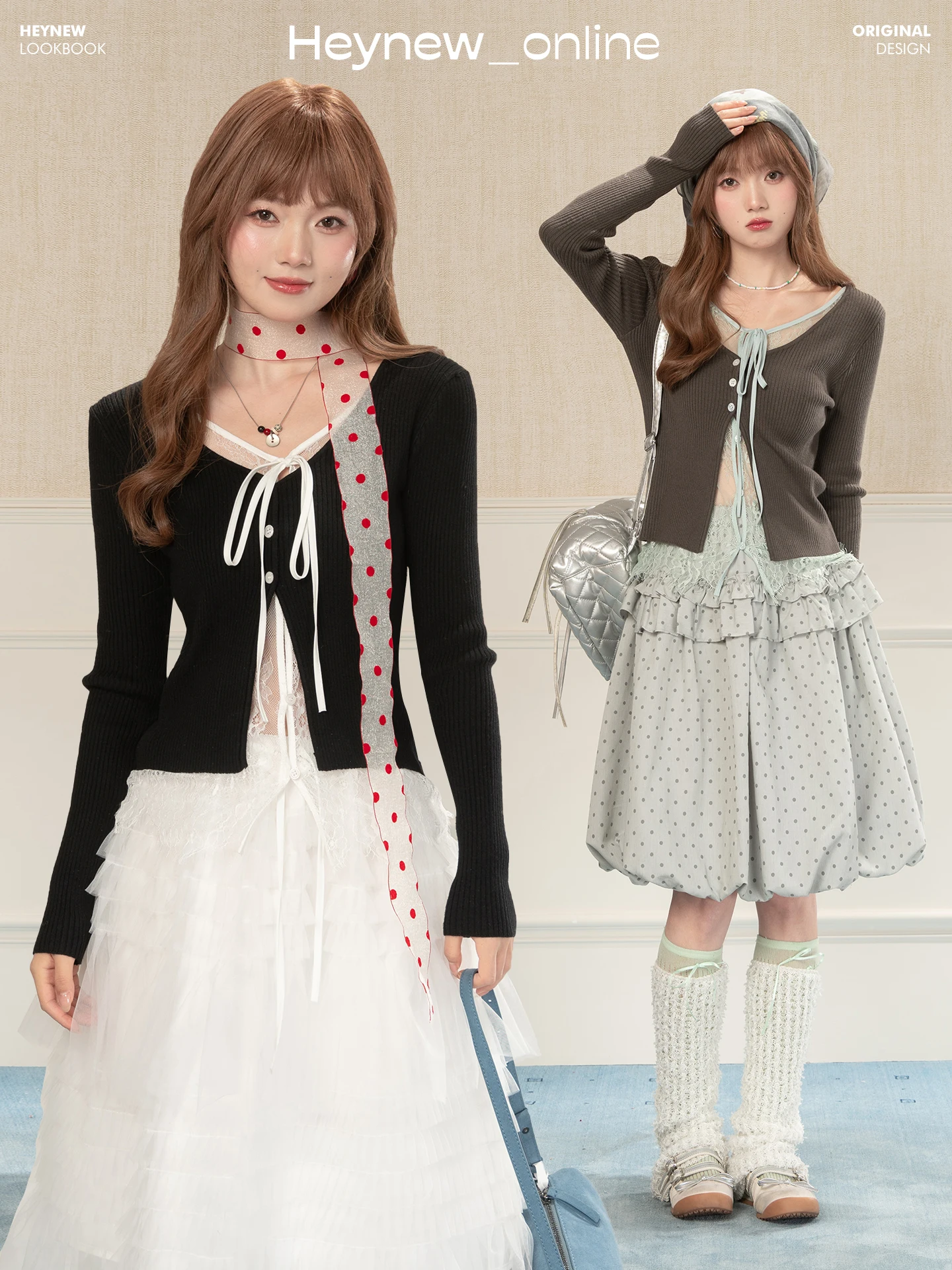 

Heynew Lace Splice Long Sve Knitted Cardigan Women's Slim Fit Sweet And Spicy Top Casual Sle Spring Faion Loveheynew
