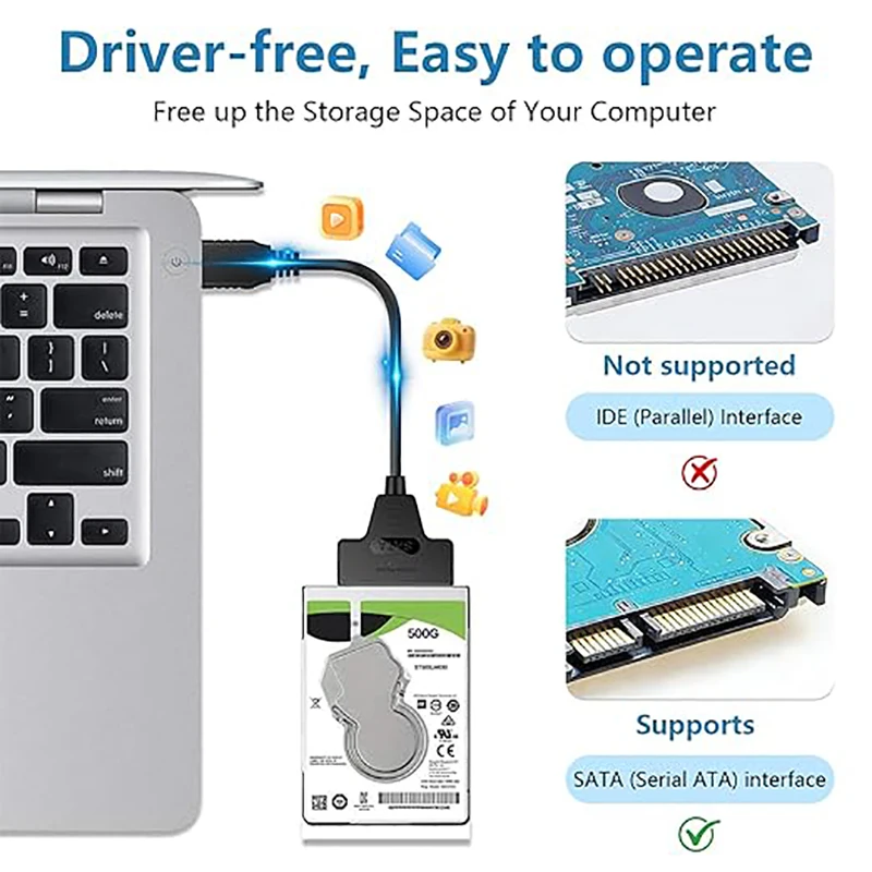 SATA to USB 3.0 Adapter Cable for 2.5 inch Hard Drive HDD/SSD Data Transfer,2in1 Sata Cable  External Hard Drive Converter image 6