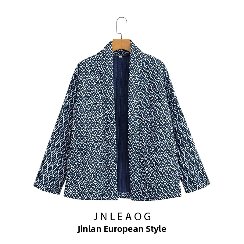

Женская модная хлопковая куртка JNLEAOG: осенняя новинка с этническим принтом, универсальная, с длинными рукавами, на пуговицах