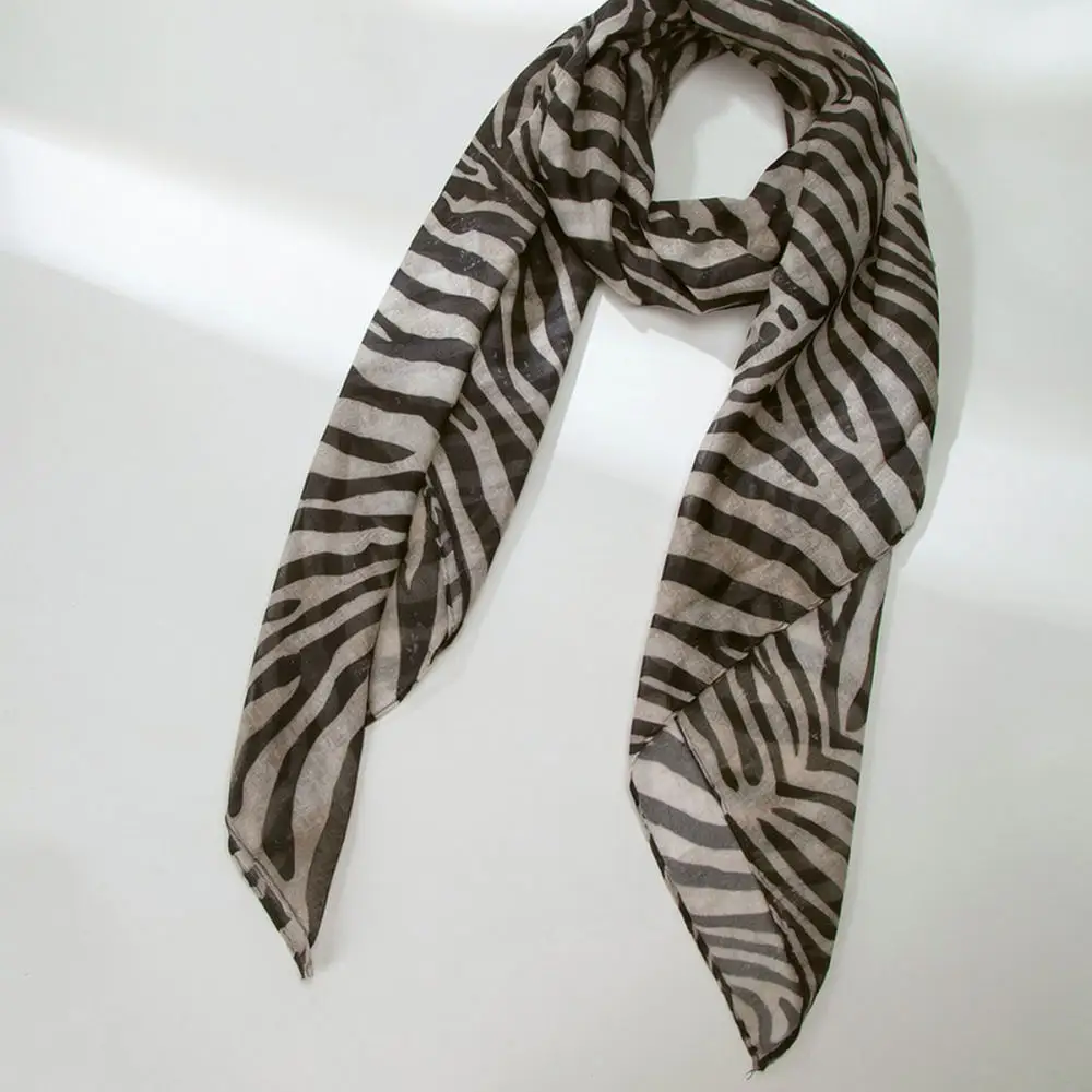 Retro Zebra Print Large Square Scarf Women Cotton Linen Beach Shawl Summer Breathable Sun Protection Fashion Kerchief