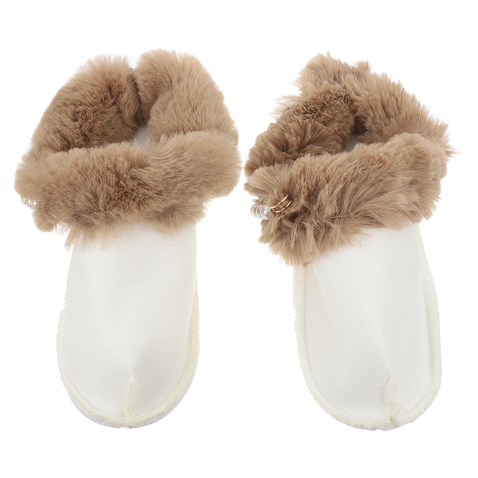 2 Pairs Winter Plush Shoe Liners With Faux Pearl Decor Furry Shoes Insoles Warm Removable House Slippers Liners Clogs Lining Soc