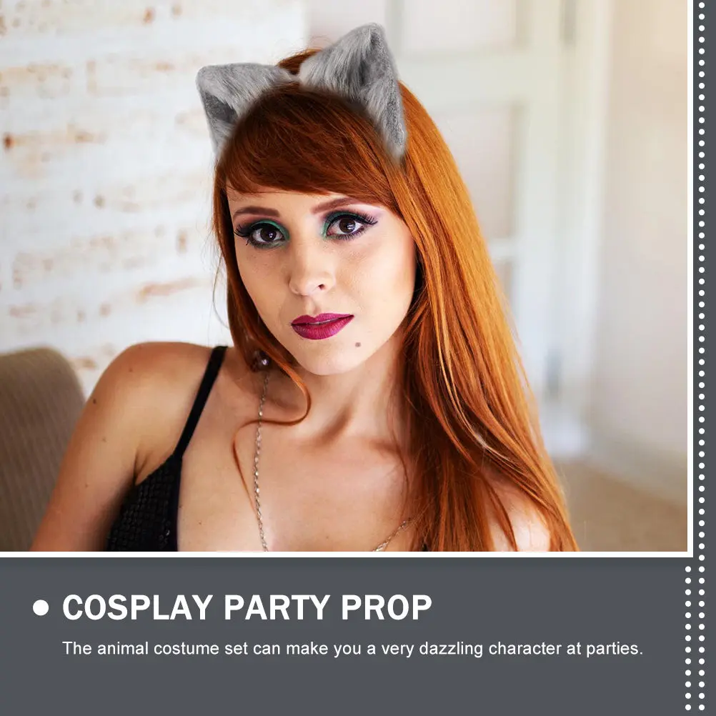 

1Set Adorable Fox Style Headband with Matching Tail Costume Accessory for Cosplay Party Dress Up Festival Performance Headdress