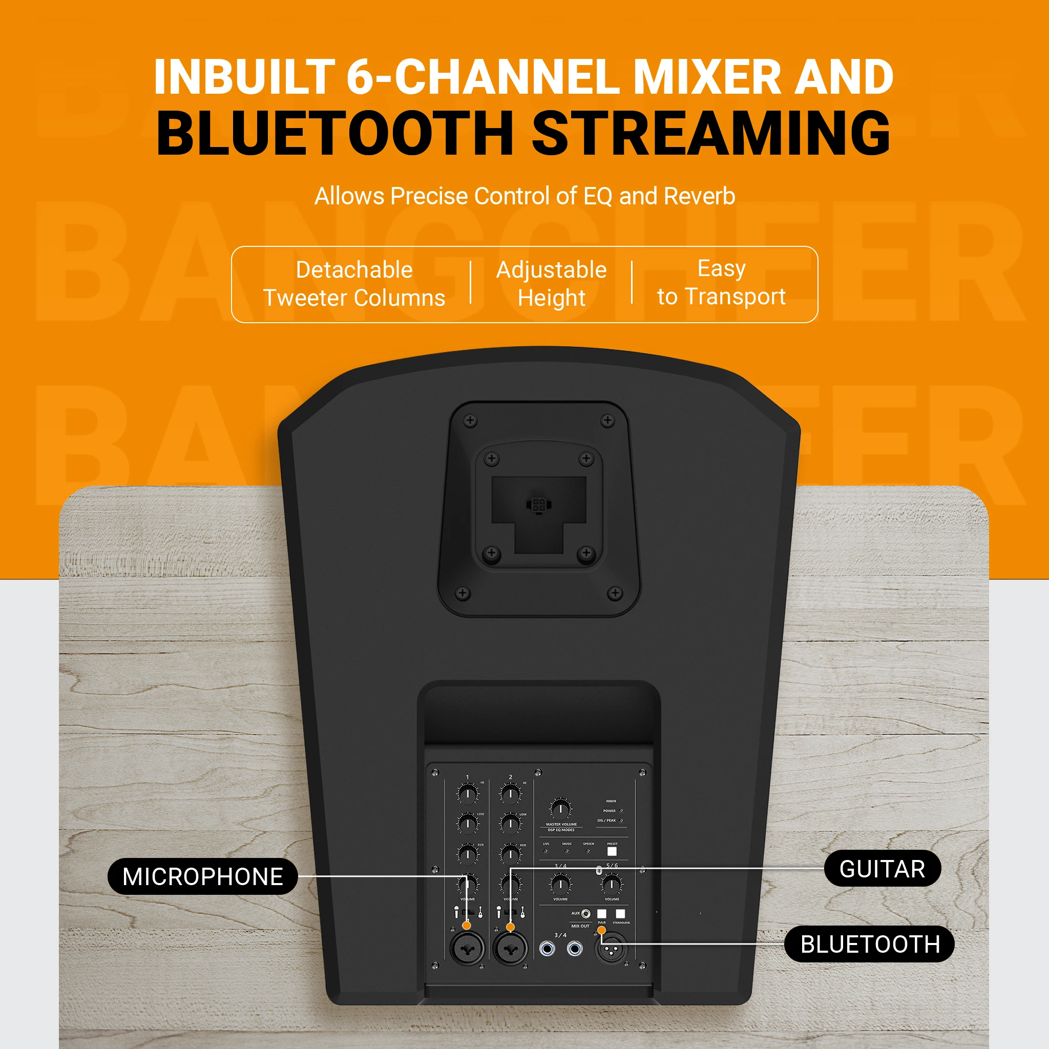 G1 Portable PA System, Portable Line Array Speaker, Columbia PA Speaker System with Integrated Bluetooth and Built-in 6 Channel