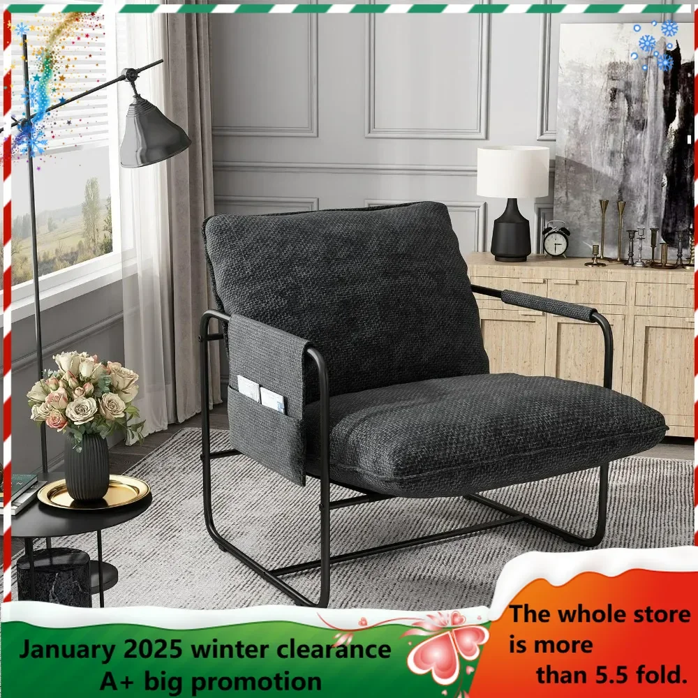 Nordic Style Iron Frame Armchair Reclining Leisure Lounge Furniture Removable Cushions Living Room Bedroom Accent