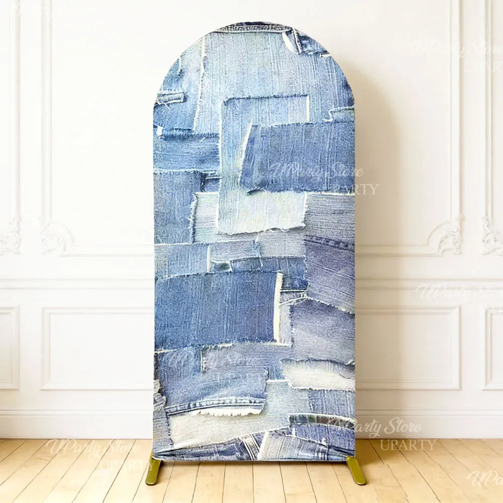 

Чехол для джинсовой арки 6.6x3.3FT из эластичного спандекса с джинсовым узором в стиле пэчворк для декора свадеб и вечеринок в честь дня рождения