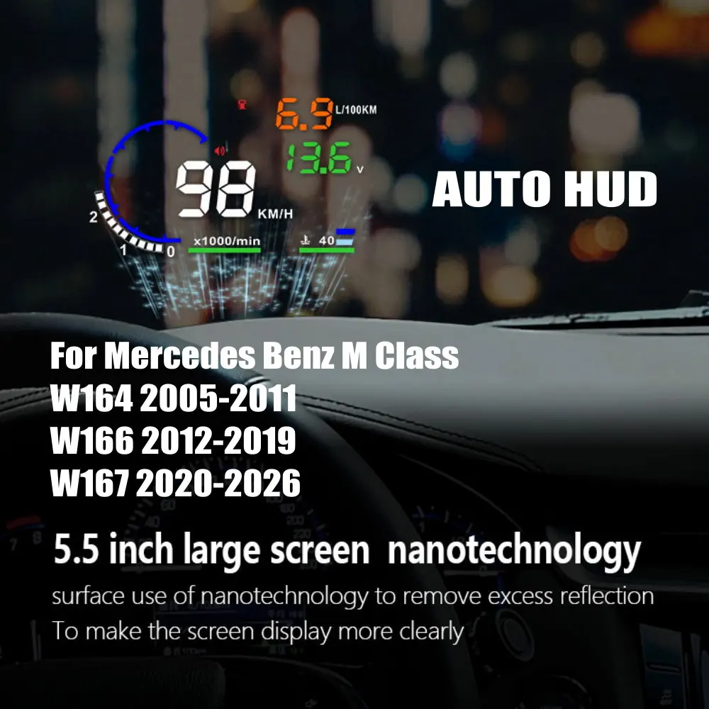 Car LED Windshield Projection HUD Head Up Display For Mercedes Benz M Class W164 2005-2011 W166 2012-2019 W167 2020-2026