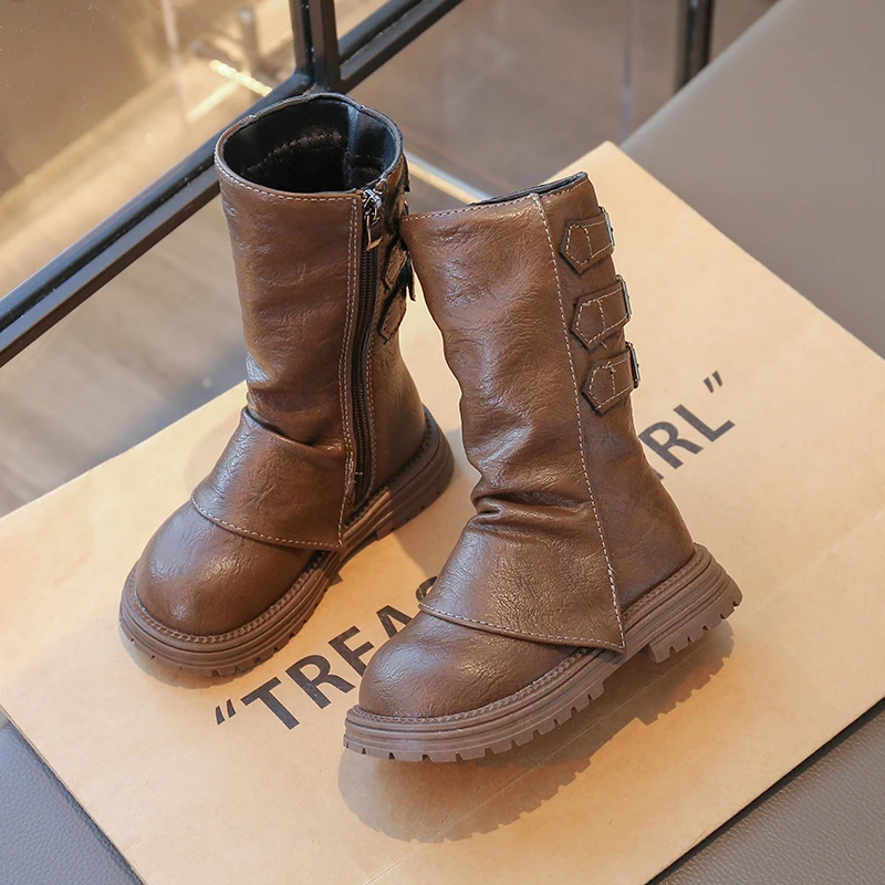 

2026Girls High Boots Autumn and Spring New Japanese Style Princess Catwalk Leather Shoes Children's Fashion Simple Non-slip PU