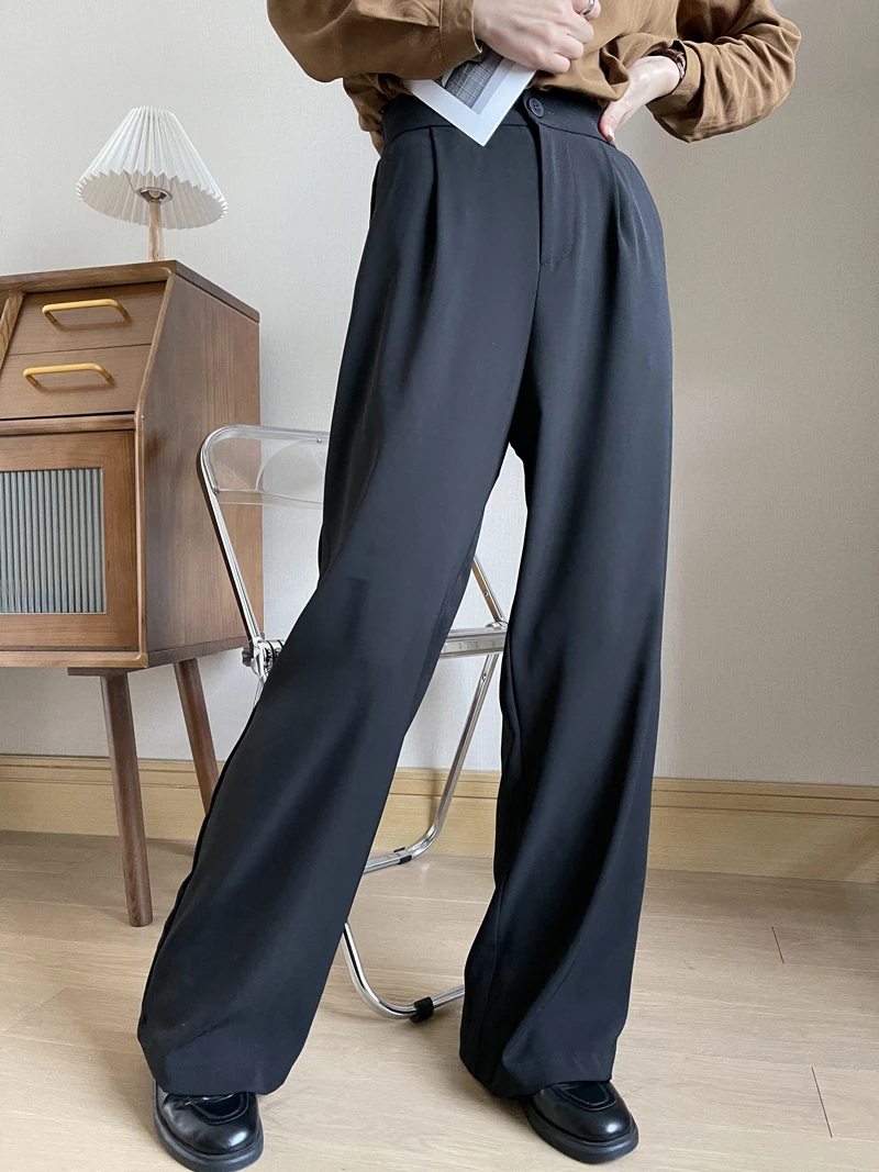 

LMQ NEW Women Suit Pants Drape Wide-Leg Loose Straight High Waist Design Casual Pants Chic Office Ladies Trousers Streetwear