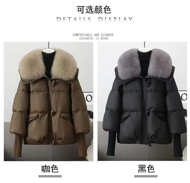 Winter New 2025 Down Cotton Jacket Short Parka Coat Western Korean Version Loose Cotton Jacket Big Fur Collar Thick Overcoat