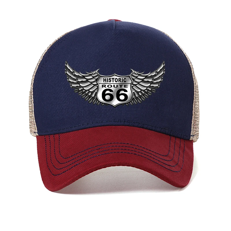 2023 Summer hat Men Vintage Print 3D American Route 66 Baseball cap men outdoors Mesh Breathable Trucker hats